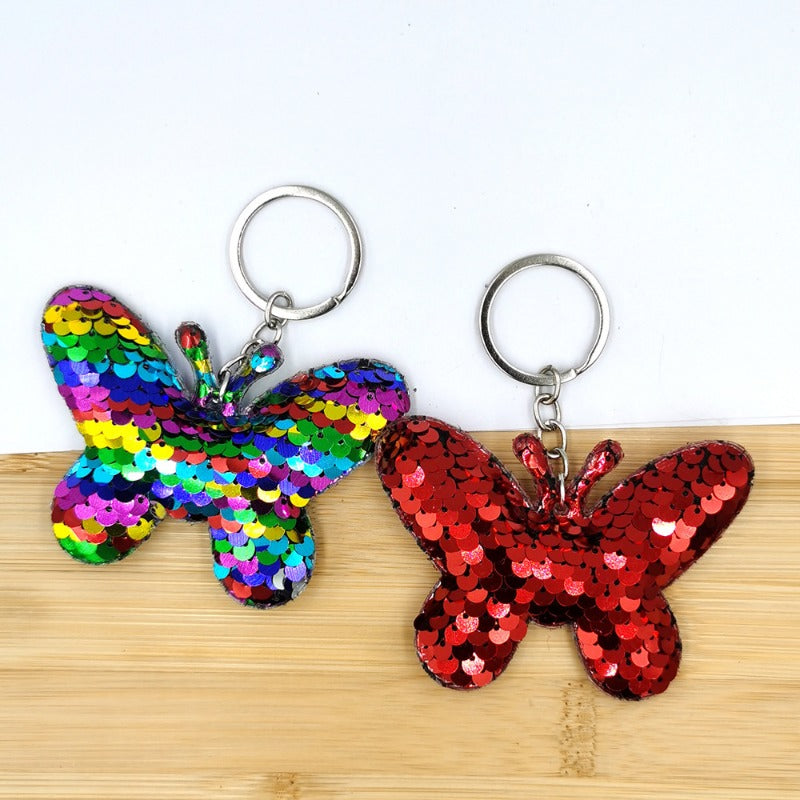 Wholesale Reflective Glossy Butterfly Sequin Bag Keychains